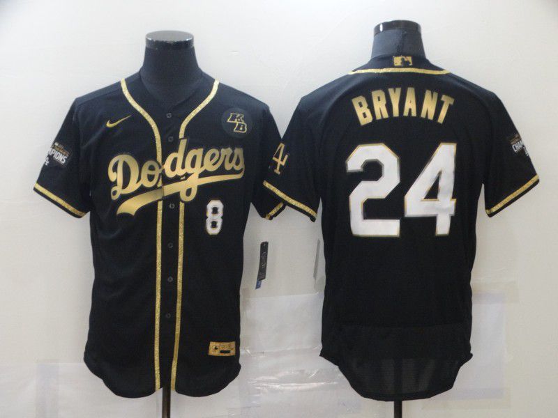Personalized Men’s Los Angeles Dodgers #8 #24 Kobe Bryant Black Gold Stitched MLB Flex Base Jersey