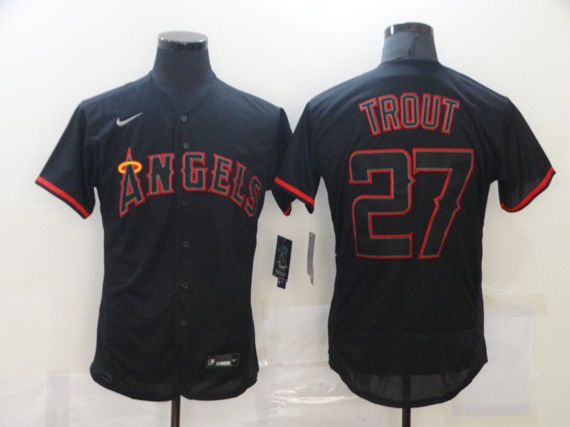 Personalized Men’s Los Angeles Angels of Anaheim #27 Mike Trout Lights Out Black Fashion Flexbase Jersey