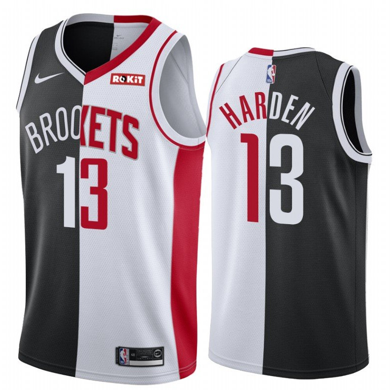 Personalized Men’s Nets Rockets #13 James Harden Jersey Past and Present MVP Black White Split Edition