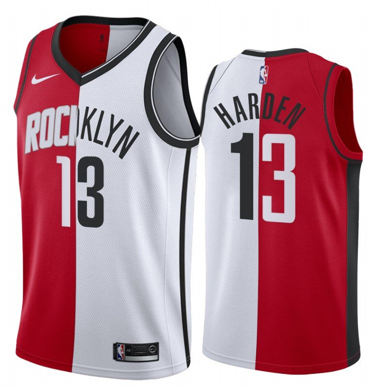 Personalized Men’s Nets Rockets #13 James Harden Jersey Past and Present MVP Red White Split Edition