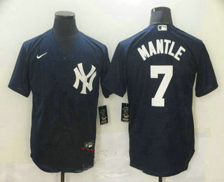 Personalized Men’s New York Yankees #7 Mickey Mantle Navy Blue Stitched MLB Cool Base Jersey