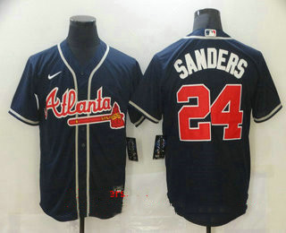 Personalized Men’s Atlanta Braves #24 Deion Sanders Navy Blue Stitched MLB Cool Base Jersey