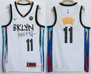 Personalized Men’s Brooklyn Nets #11 Kyrie Irving NEW White 2021 City Edition Swingman Stitched NBA Jersey With The NEW Sponsor Logo