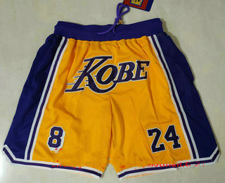 Personalized Men’s Los Angeles Lakers #8 #24 Kobe Bryant Yellow With Purple