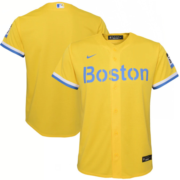 Personalized Youth Boston Red Sox Gold Light Blue 2021 City Connect Team Jersey