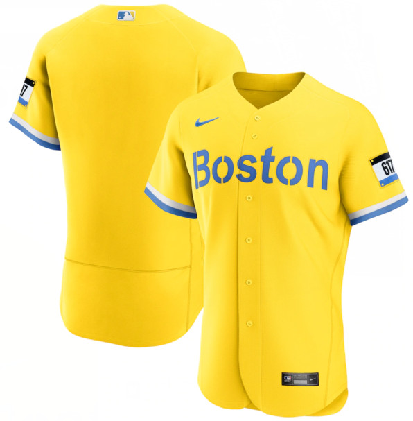 Personalized Men’s Boston Red Sox Gold Light Blue 2021 City Connect Authentic Jersey
