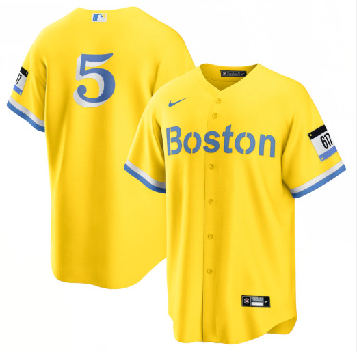 Personalized Men’s Boston Red Sox #5 Enrique Hernandez Gold Light Blue 2021 City Connect Jersey