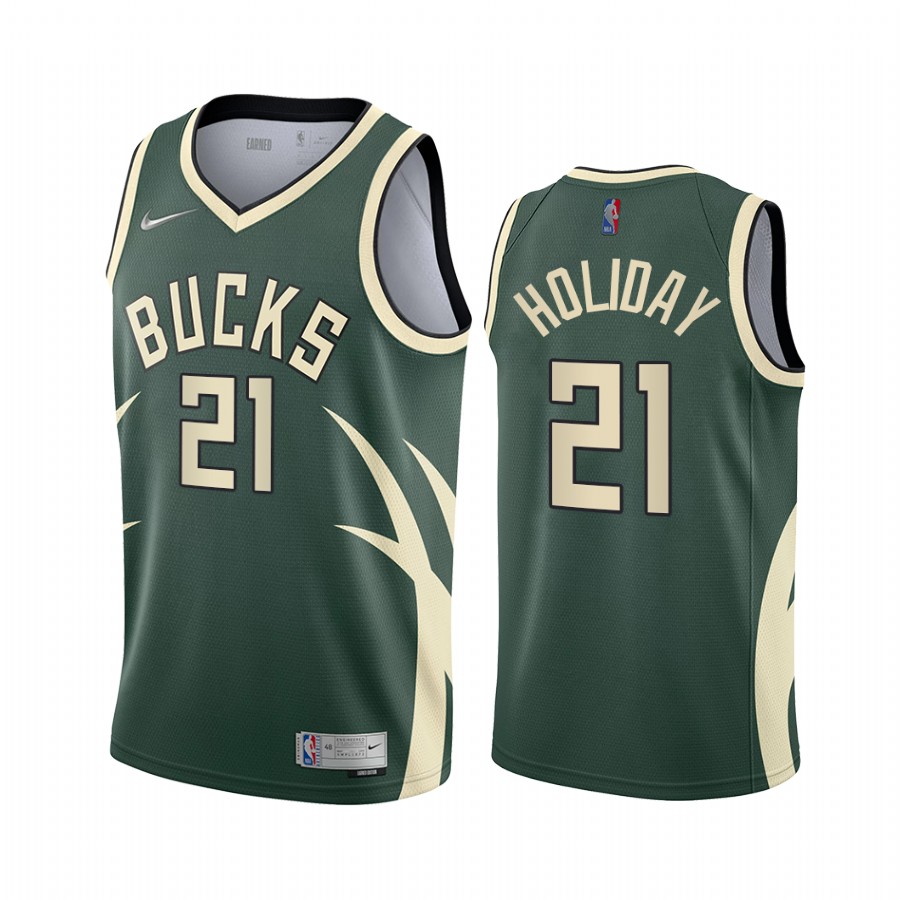 Personalized Milwaukee Bucks #21 Jrue Holiday Green NBA Swingman 2020-21 Earned Edition Jersey