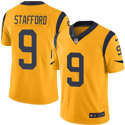 Personalized Los Angeles Rams #9 Matthew Stafford Gold Men’s Stitched NFL Limited Rush Jersey