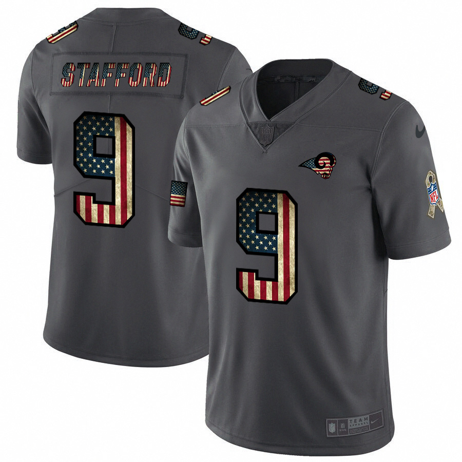 Personalized Los Angeles Rams #9 Matthew Stafford 2018 Salute to Service Retro USA Flag Limited NFL Jersey