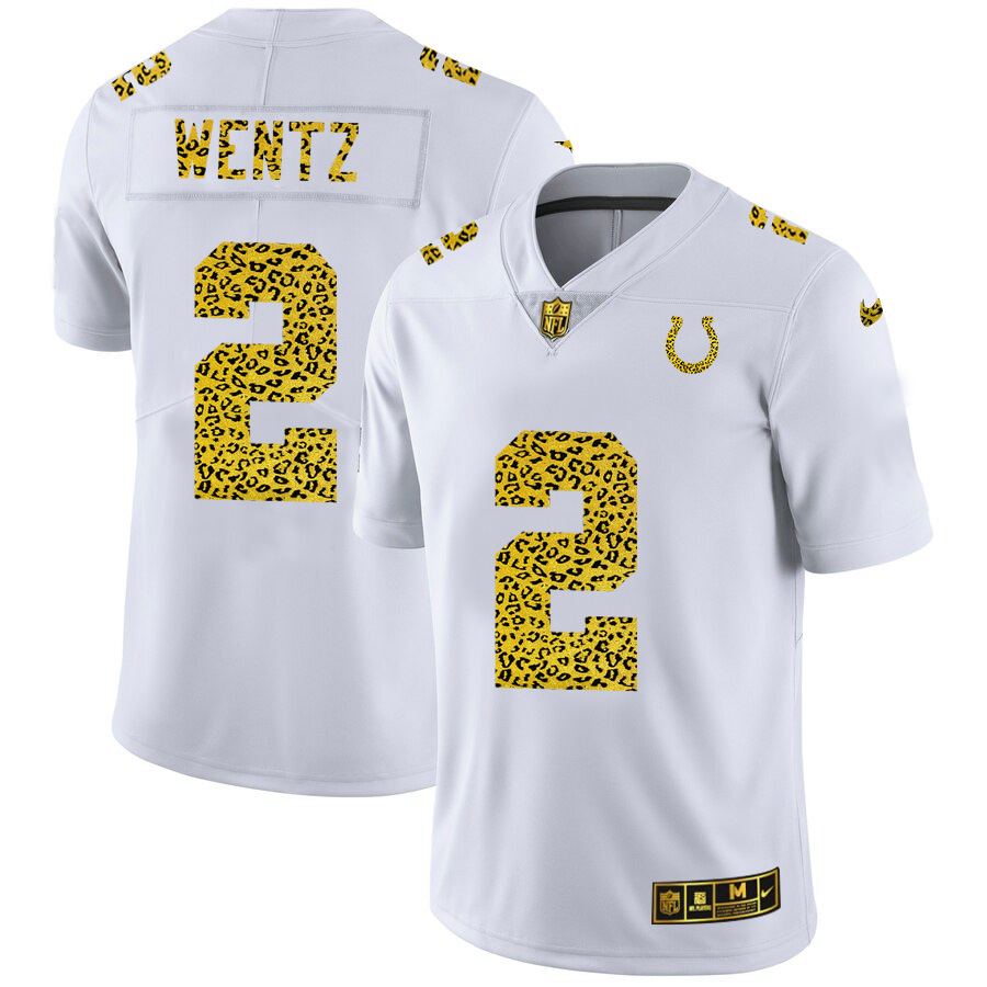 Personalized Indianapolis Colts #2 Carson Wentz Men’s Flocked Leopard Print Limited NFL Jersey White