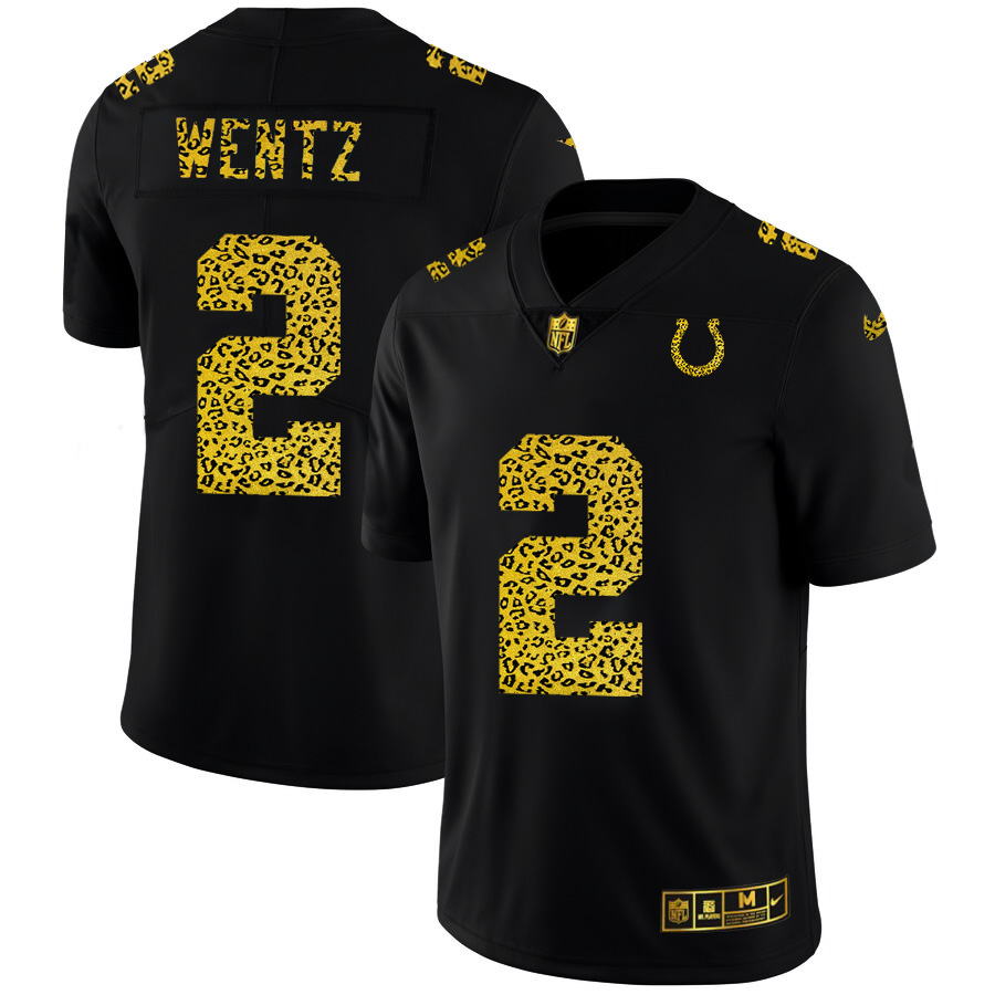 Personalized Indianapolis Colts #2 Carson Wentz Men’s Leopard Print Fashion Limited NFL Jersey Black