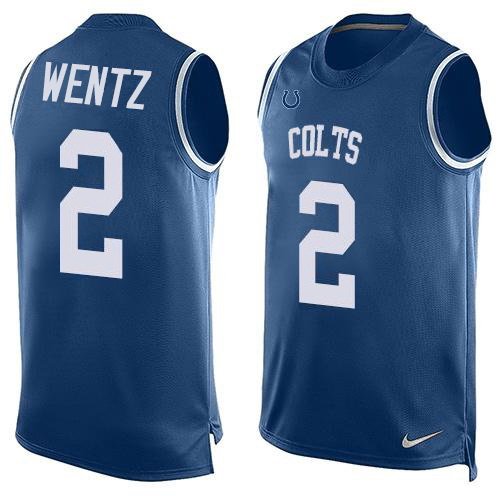 Personalized Indianapolis Colts #2 Carson Wentz Royal Blue Team Color Men’s Stitched NFL Limited Tank Top Jersey