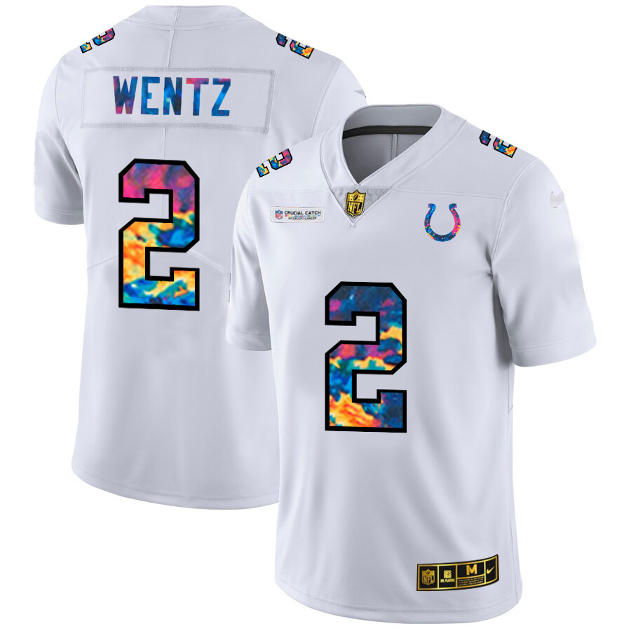 Personalized Indianapolis Colts #2 Carson Wentz Men’s White Multi-Color 2020 NFL Crucial Catch Limited NFL Jersey