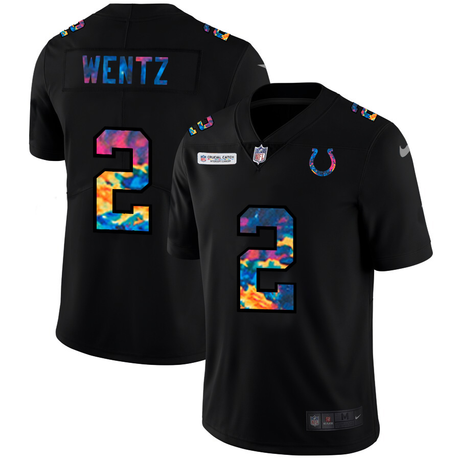 Personalized Indianapolis Colts #2 Carson Wentz Men’s Multi-Color Black 2020 NFL Crucial Catch Untouchable Limited Jersey
