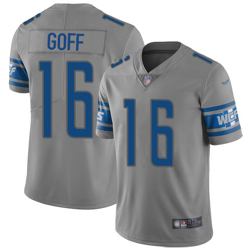 Personalized Detroit Lions #16 Jared Goff Gray Men’s Stitched NFL Limited Inverted Legend Jersey