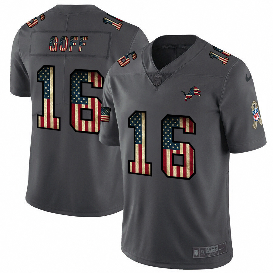 Personalized Detroit Lions #16 Jared Goff 2018 Salute To Service Retro USA Flag Limited NFL Jersey