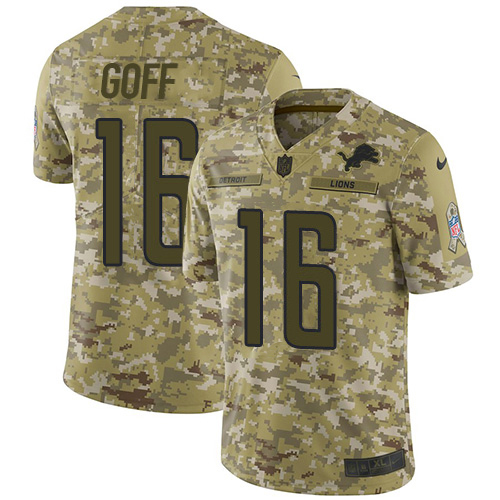 Personalized Detroit Lions #16 Jared Goff Camo Men’s Stitched NFL Limited 2018 Salute To Service Jersey