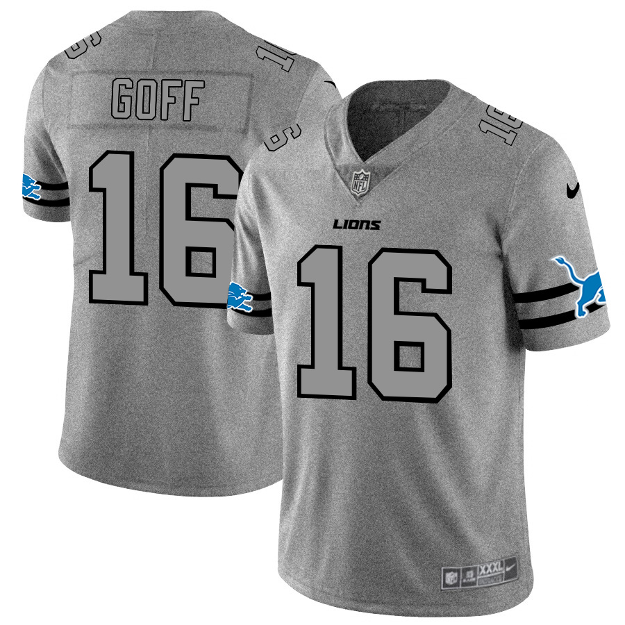 Personalized Detroit Lions #16 Jared Goff Men’s Gray Gridiron II Untouchable Limited NFL Jersey