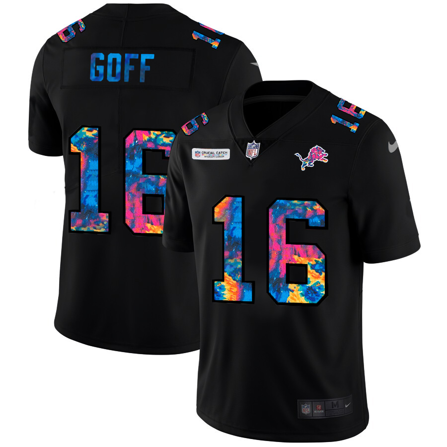 Personalized Detroit Lions #16 Jared Goff Men’s Multi-Color Black 2020 NFL Crucial Catch Untouchable Limited Jersey