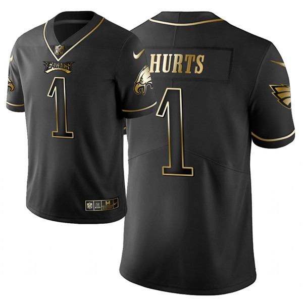 Personalized Men’s Philadelphia Eagles #1 Jalen Hurts Black Golden Limited Jersey