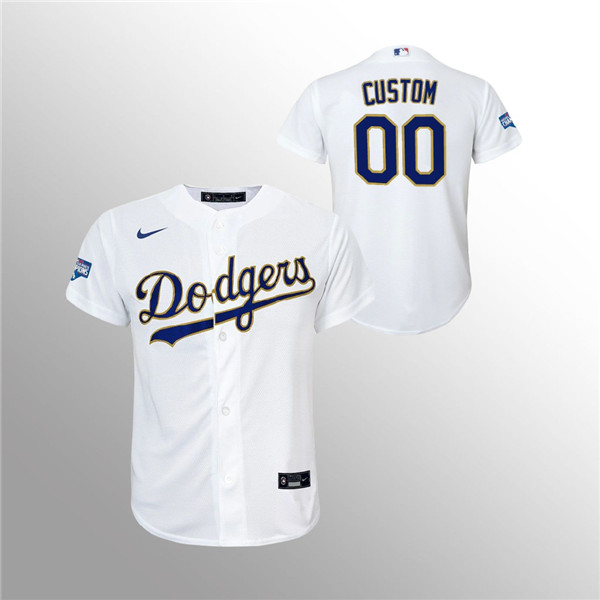 Personalized Custom Youth Dodgers White 2021 Gold Program Jersey