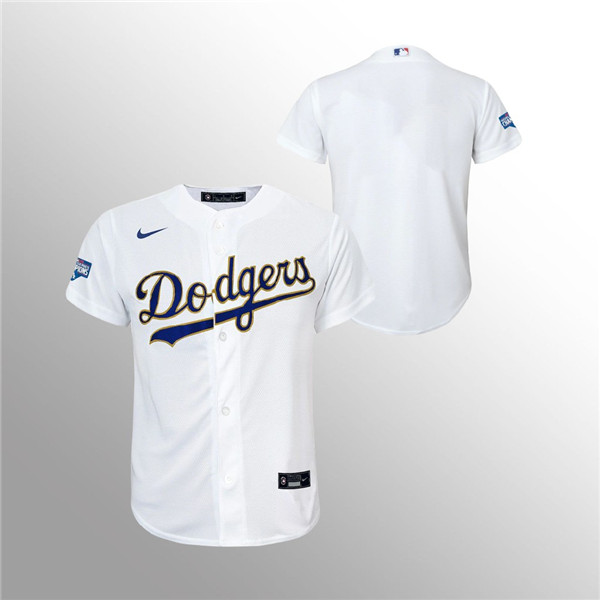 Personalized Youth Dodgers White 2021 Gold Program Jersey