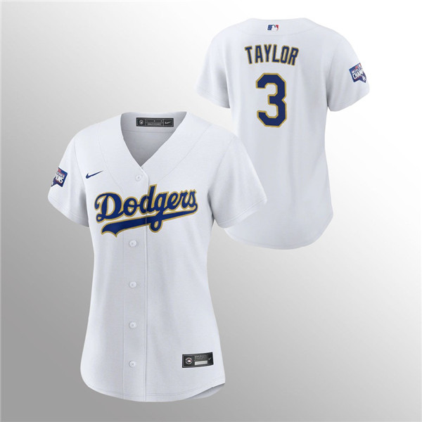 Personalized Women’s Dodgers #3 Chris Taylor White 2021 Gold Program Jersey