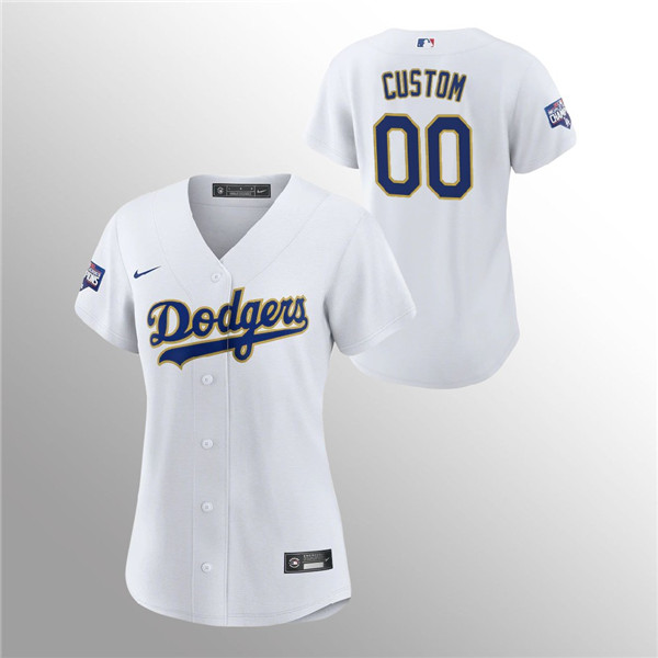 Personalized Custom Women’s Dodgers White 2021 Gold Program Jersey