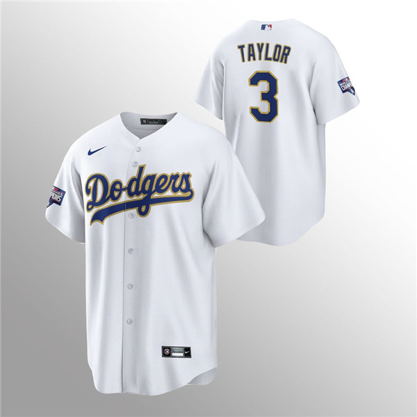 Personalized Men’s Dodgers #3 Chris Taylor White 2021 Gold Program Jersey