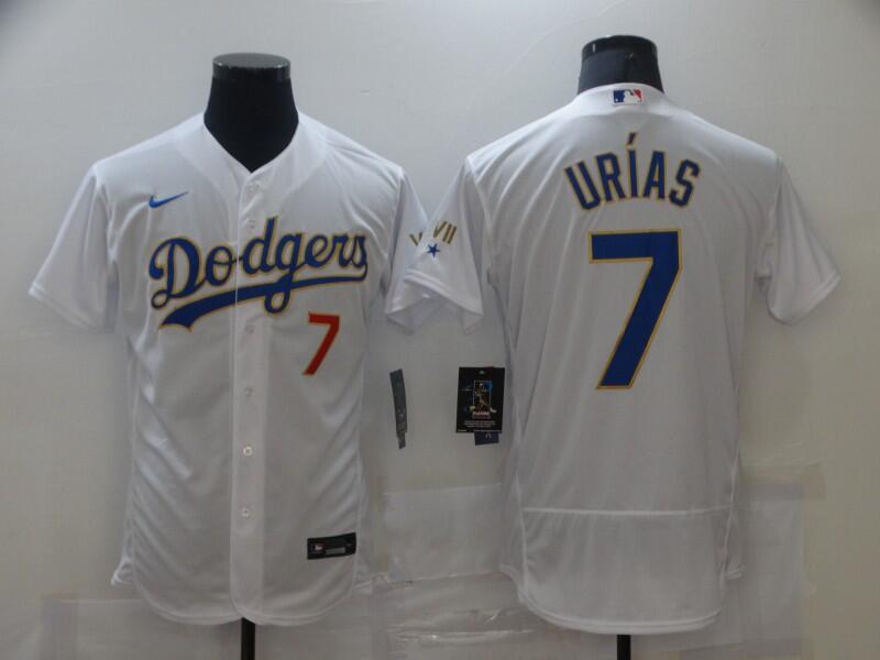 Personalized Men’s Los Angeles Dodgers #7 Julio Urias White Golden program Flexbase