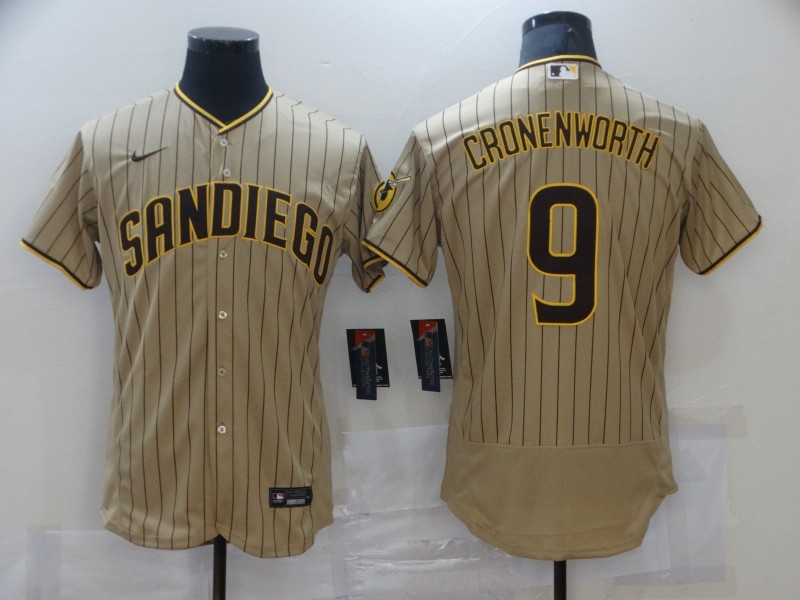 Personalized Men’s San Diego Padres #9 CRONENWORTH Brown Stitichen Authentic Alternate Player Jersey