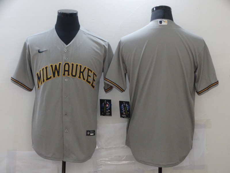 Personalized Men’s Milwaukee Brewers Grey Blank Cool base Jersey
