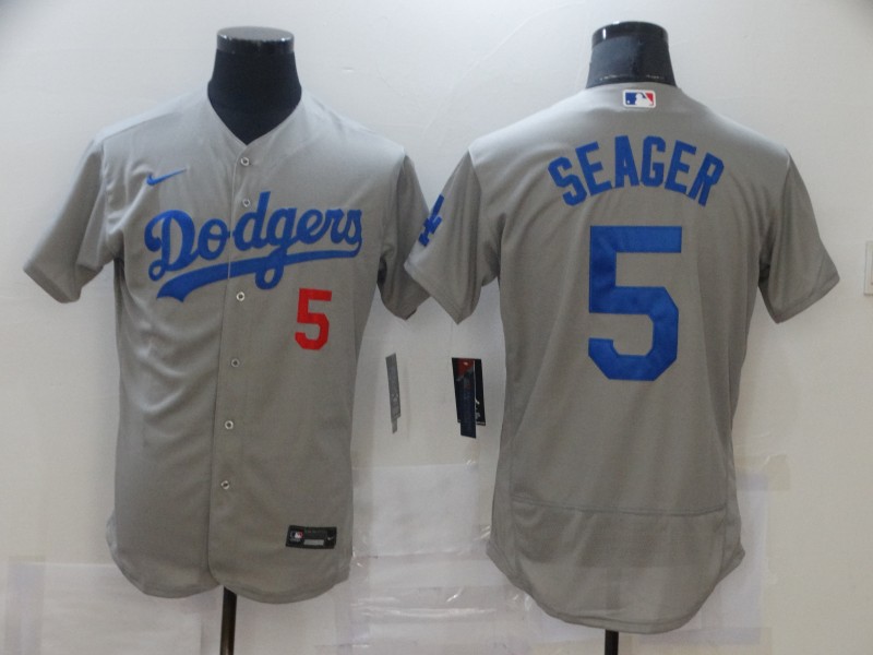 Personalized Men’s Los Angeles Dodgers #5 Corey Seager Gray Flexbase Jersey