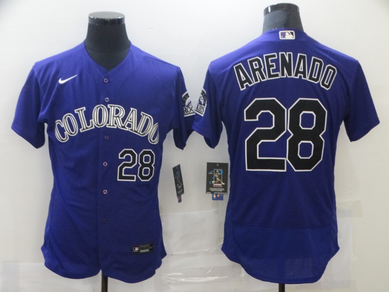 Personalized Men’s Colorado Rockies #28 Nolan Arenado Alternate 2020 MLB Player Jersey Purple