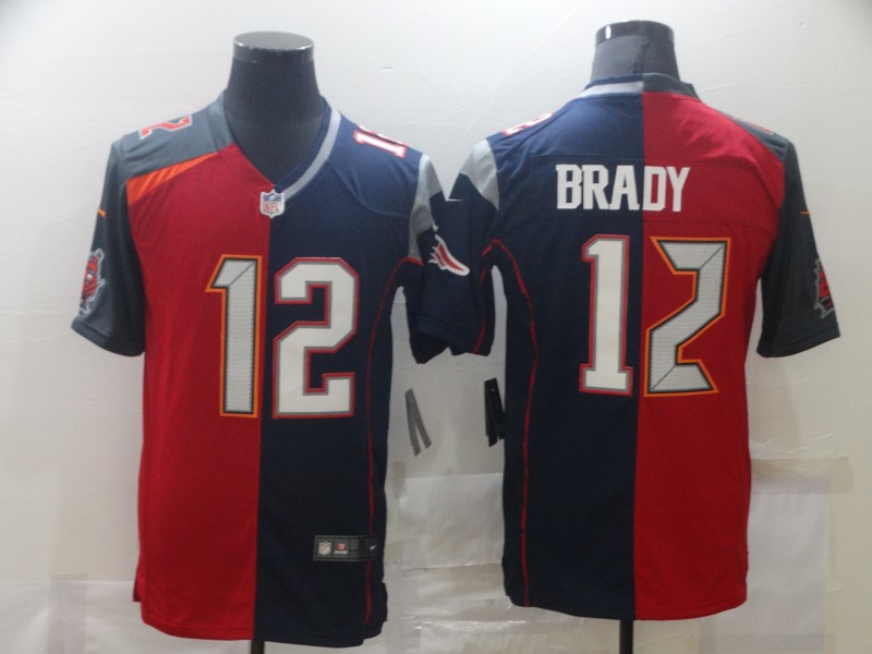 Personalized Buccaneers & Patriots #12 Tom Brady Men’s Red Navy Blue Limited NFL 2020 2021 Jersey
