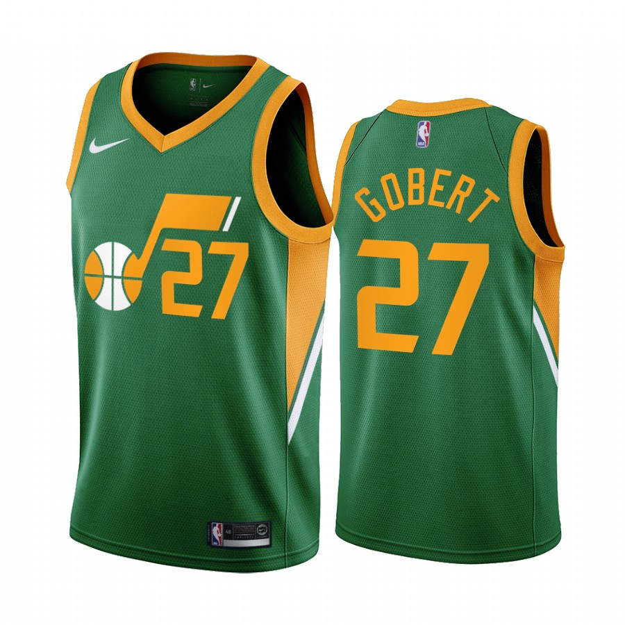 Personalized Utah Jazz #27 Rudy Gobert Green NBA Swingman 2020-21 Earned Edition Jersey