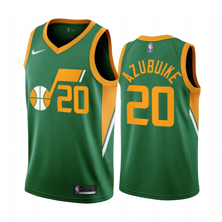 Personalized Utah Jazz #20 Udoka Azubuike Green NBA Swingman 2020-21 Earned Edition Jersey