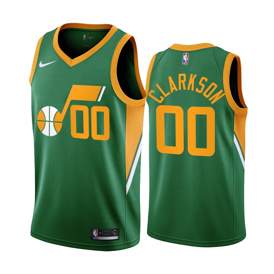 Personalized Utah Jazz #00 Jordan Clarkson Green NBA Swingman 2020-21 Earned Edition Jersey
