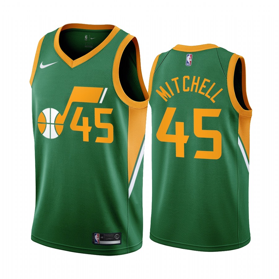 Personalized Utah Jazz #45 Donovan Mitchell Green NBA Swingman 2020-21 Earned Edition Jersey