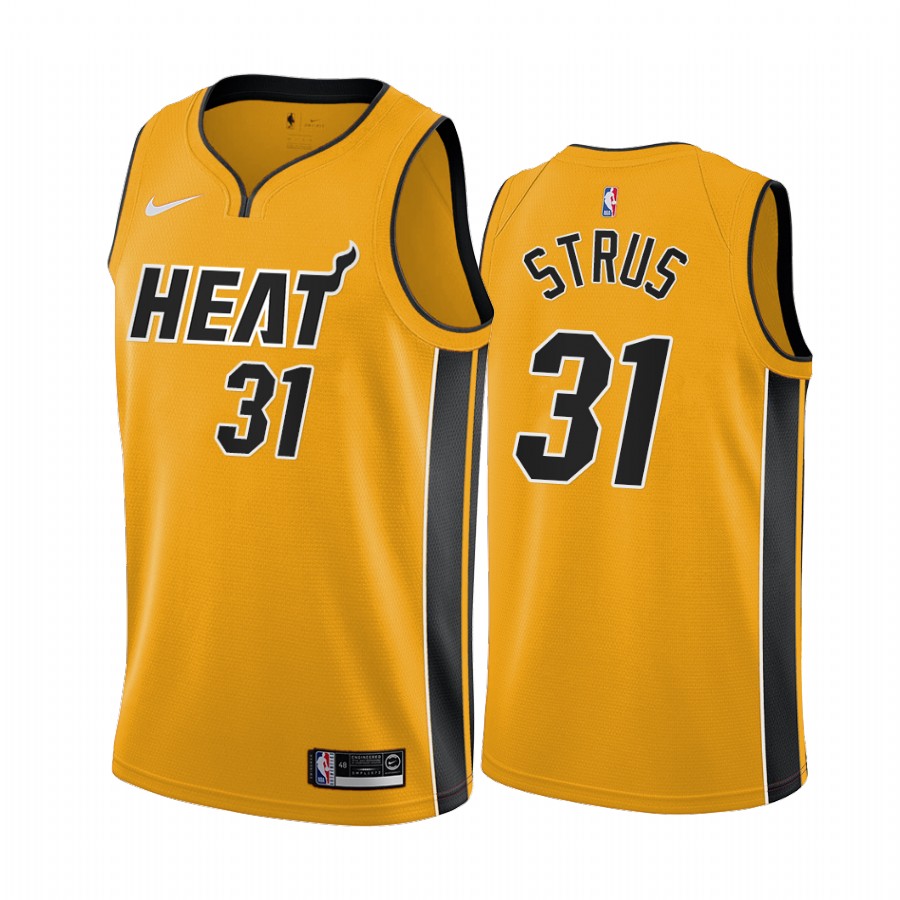 Personalized Miami Heat #31 Max Strus Yellow NBA Swingman 2020-21 Earned Edition Jersey