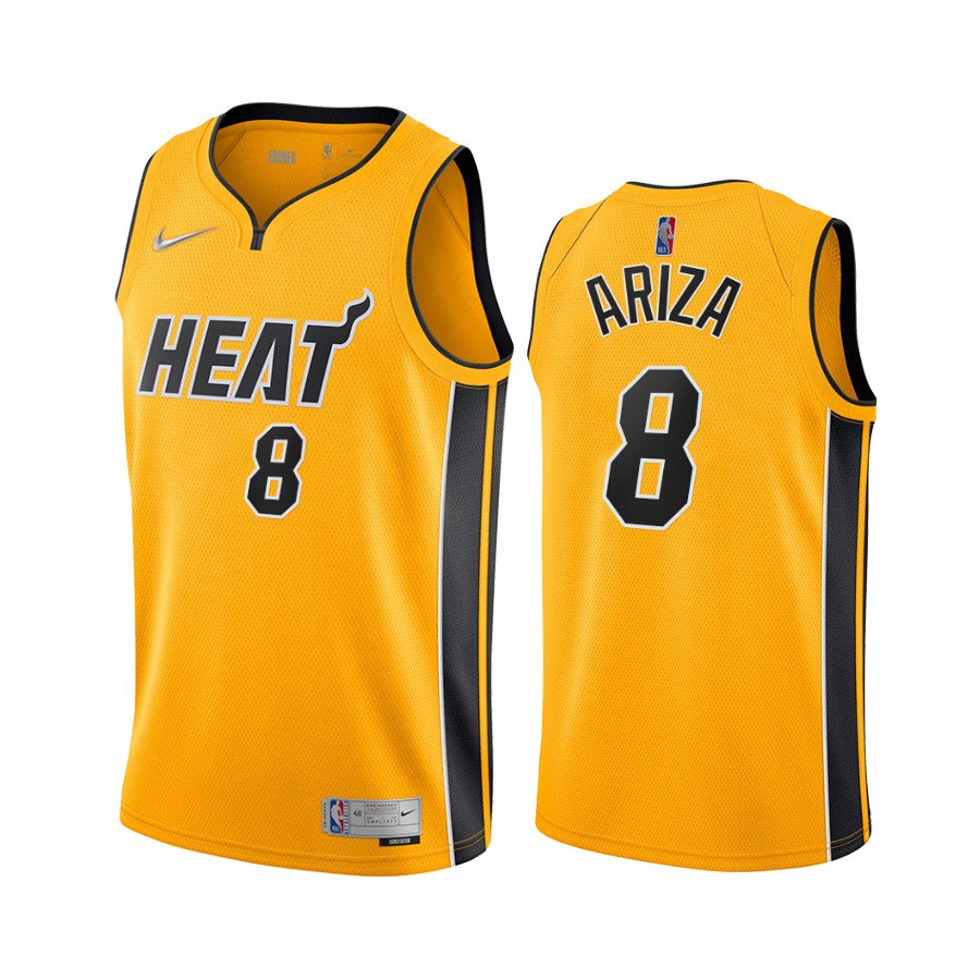 Personalized Miami Heat #8 Trevor Ariza Yellow NBA Swingman 2020-21 Earned Edition Jersey