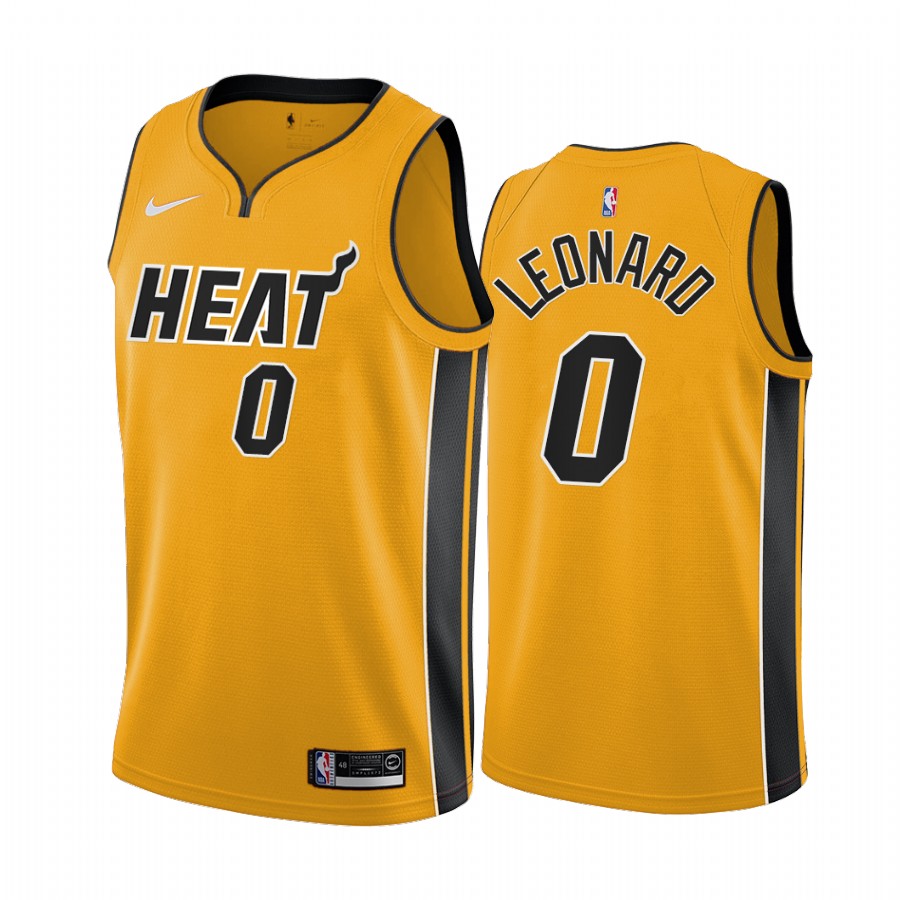 Personalized Miami Heat #0 Meyers Leonard Yellow NBA Swingman 2020-21 Earned Edition Jersey