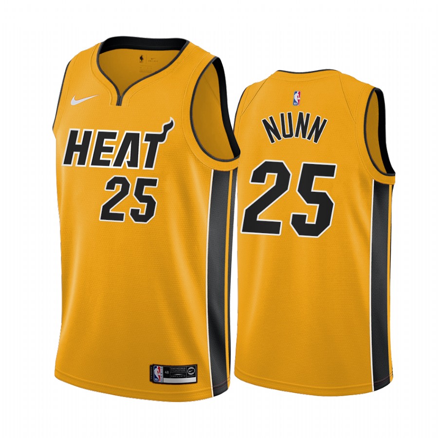 Personalized Miami Heat #25 Kendrick Nunn Yellow NBA Swingman 2020-21 Earned Edition Jersey
