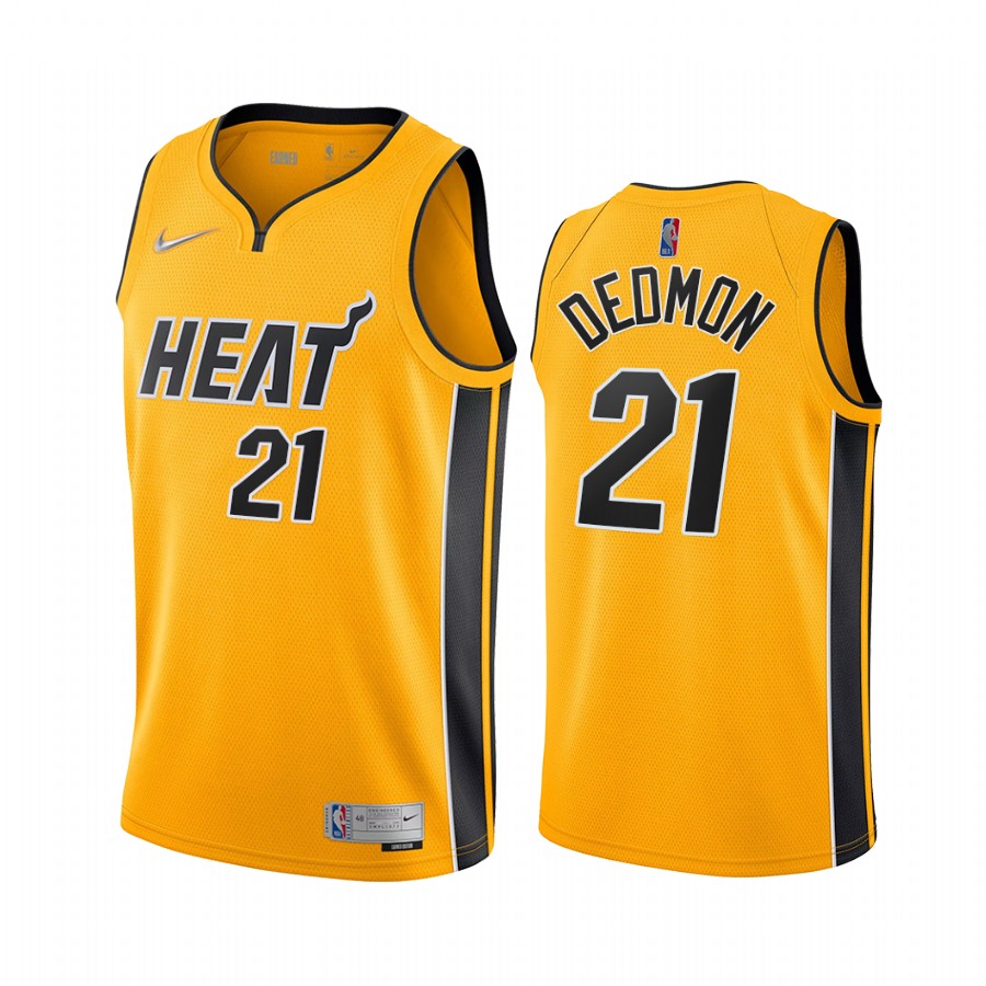 Personalized Miami Heat #21 Dewayne Dedmon Yellow NBA Swingman 2020-21 Earned Edition Jersey