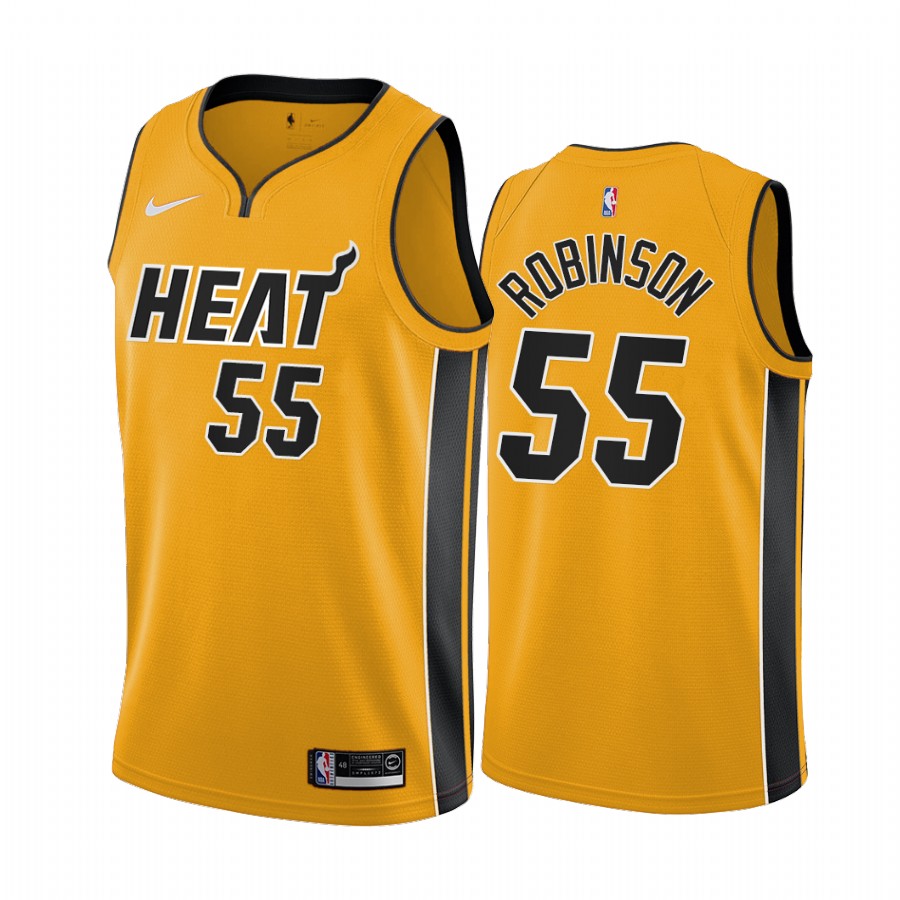 Personalized Miami Heat #55 Duncan Robinson Yellow NBA Swingman 2020-21 Earned Edition Jersey