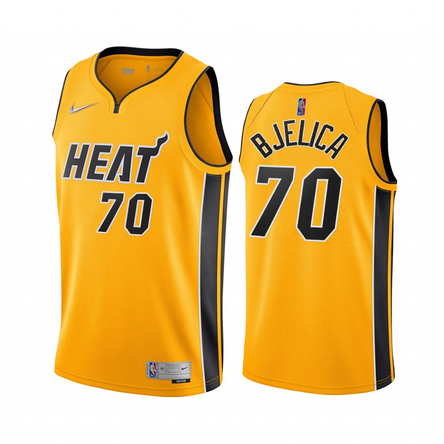Personalized Miami Heat #70 Nemanja Bjelica Yellow NBA Swingman 2020-21 Earned Edition Jersey