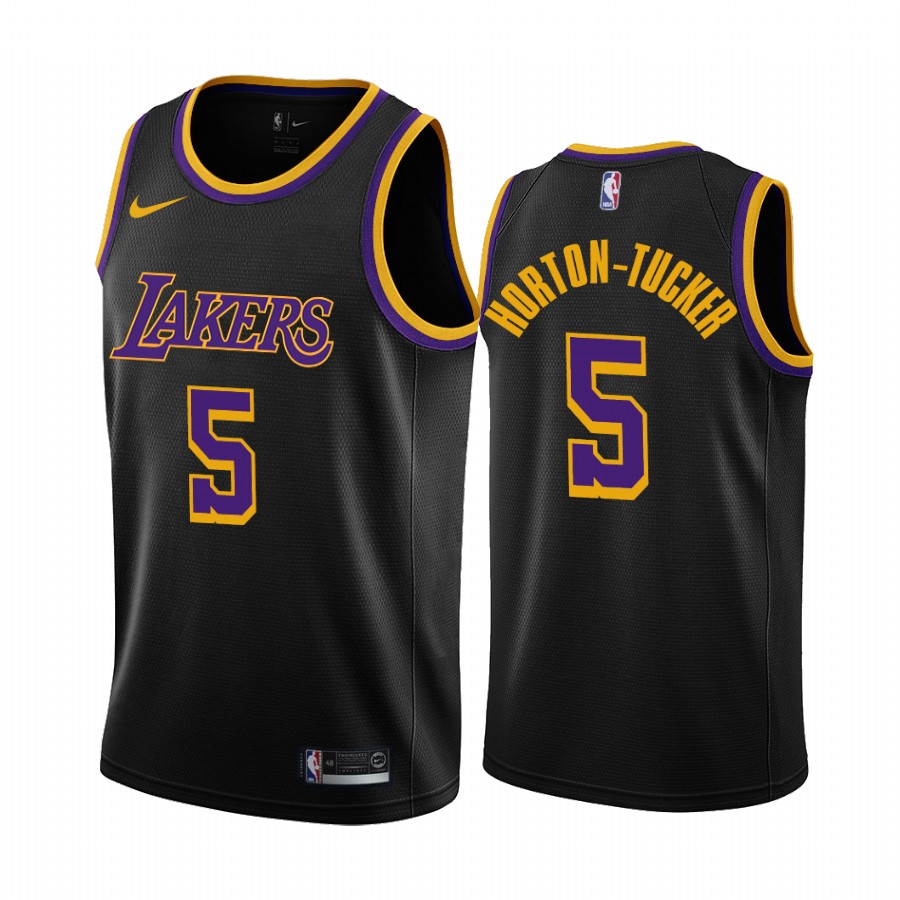 Personalized Los Angeles Lakers #5 Talen Horton-Tucker Black NBA Swingman 2020-21 Earned Edition Jersey