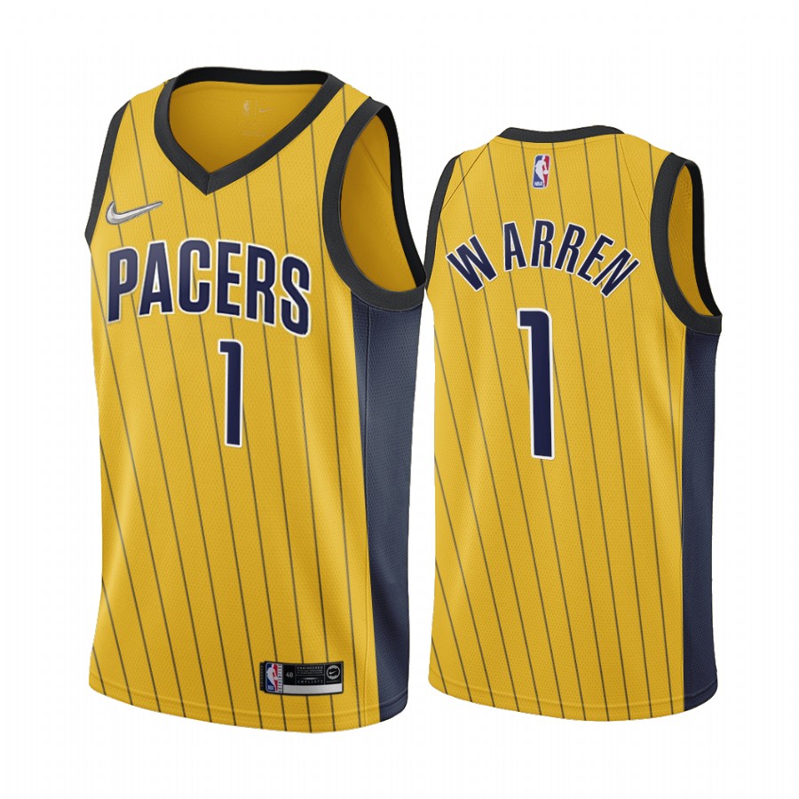 Personalized Indiana Pacers #1 T.J. Warren Gold NBA Swingman 2020-21 Earned Edition Jersey