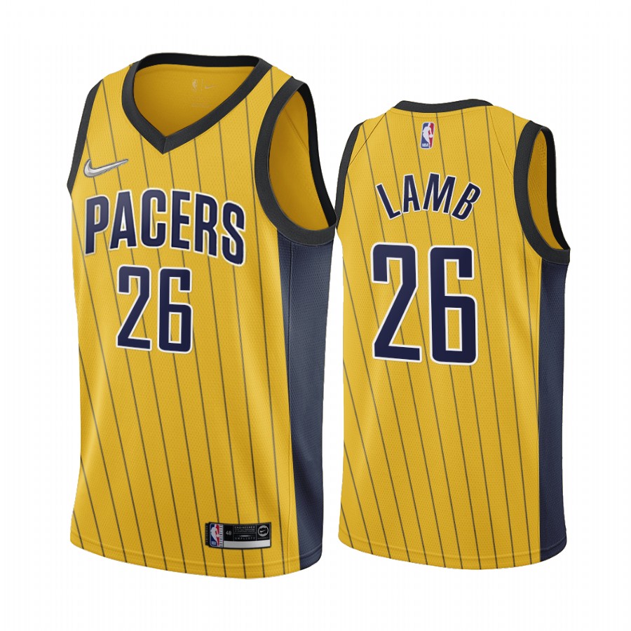 Personalized Indiana Pacers #26 Jeremy Lamb Gold NBA Swingman 2020-21 Earned Edition Jersey